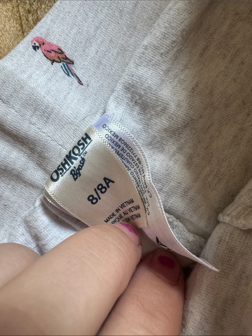 Light Gray Drawstring Skirt with Tiny Flamingo Print